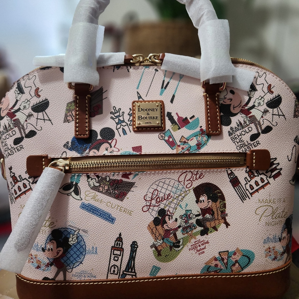 Dooney & Bourke Satchel with Disney Illustrations in Pink and Brown